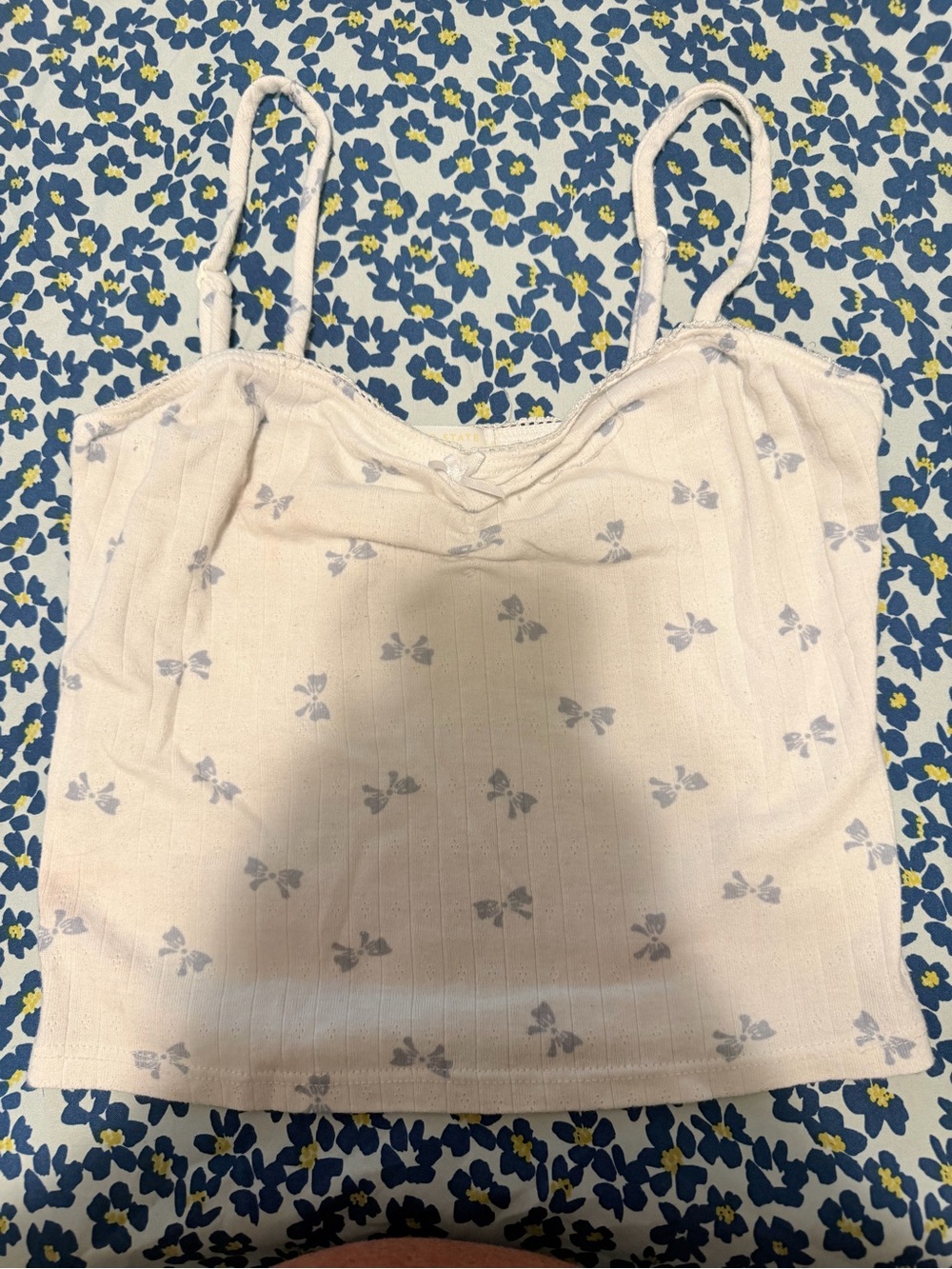 Altar'd State Cream Cami with Light Gray Bow Print